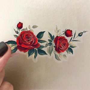 Detailed view of realistic red rose stickers on transparent PET material for journaling