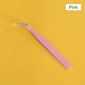 Precision pink curved stainless steel tweezers for DIY miniature scenes and crafts