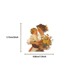 Waterproof Mother's Day floral PET stickers featuring a mother holding a child and flowers