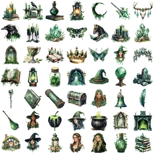 50 autocollants imperméables Sorcière de la forêt en PET pour scrapbooking et journaux