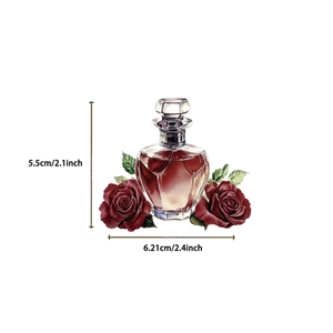 Detailed view of waterproof vintage perfume bottle sticker with red roses 6.2x5.5cm