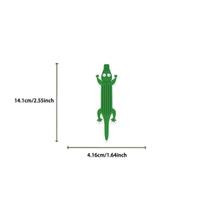 Gedetailleerde afmetingen voor groene krokodil bladwijzer, lengte 14,1 cm en breedte 4,16 cm