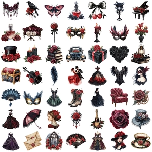 50 Gothic Masquerade PET Stickers with Dark Roses and Crows for DIY Laptop Decor
