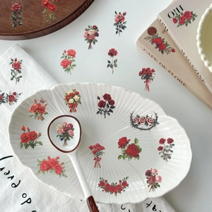 50 pieces of vintage red rose stickers made of waterproof PET for scrapbooking and decor