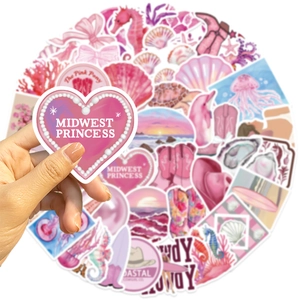 50pcs pink coastal girl waterproof PVC stickers for guitar and laptop decoration