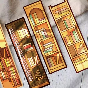 Creatieve cartoon boekenplank bladwijzers set met vintage illustraties op linnen achtergrond