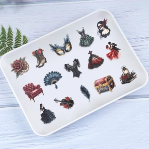 Retro gothic masquerade PET stickers featuring dark roses and Victorian themed designs