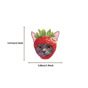 Size specifications of a cat-shaped strawberry sticker with precise height and width measurements
