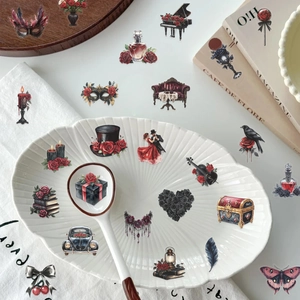 50pcs vintage masquerade stickers pack with dark gothic roses for journal decoration