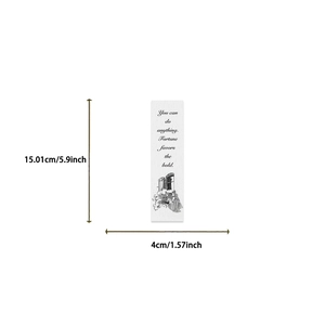 Detailed dimension guide for black and white floral bookmark with inspirational quote