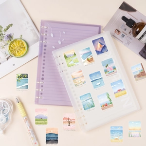 Hand-painted nature PET stickers and translucent binders set for journaling and DIY decor