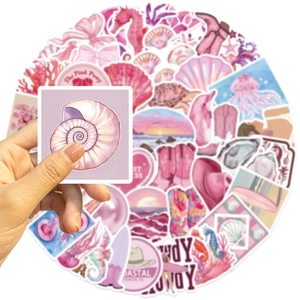 50pcs Pink Coastal Cowgirl waterproof stickers for guitar, laptop, and luggage DIY decor