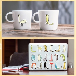 Creative animal alphabet stickers for laptop and mug decoration with waterproof cartoon design
