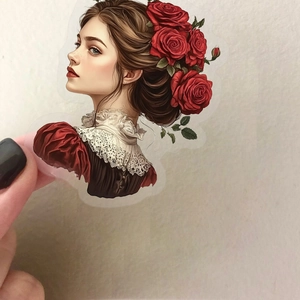 Gothic masquerade woman with red roses PET sticker for DIY phone case and luggage