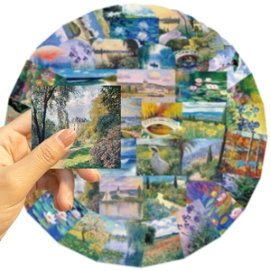 Detail of 50 impressionist oil painting graffiti stickers for DIY laptop and guitar decoration