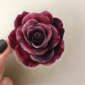 Deep red realistic rose stickers made of waterproof PET material for journals and laptops