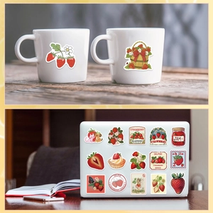 50-piece set of red strawberry aesthetic stickers for DIY decor on mugs and laptops