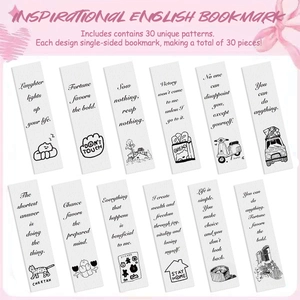 Set of 30 minimalist black and white inspirational bookmarks with English quotes