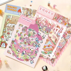 3D miniature cartoon panda garden square DIY scrapbooking stickers set for girls