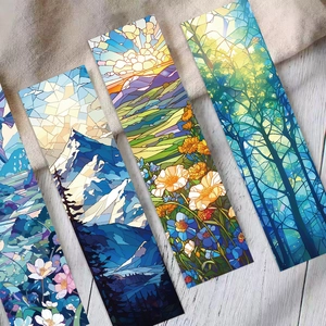 30 marcadores estilo vidriera con ilustraciones artísticas de bosques y montañas