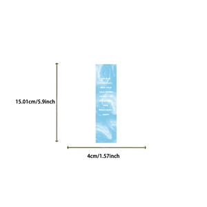 Detailed view of blue aesthetic paper bookmark with dimensions 5.9 x 1.57 inches