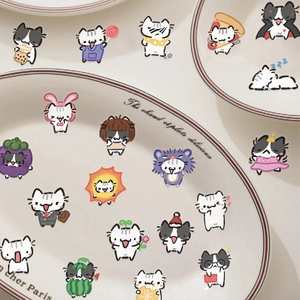 Set de stickers chats mignons imperméables dans une assiette pour décoration de journal
