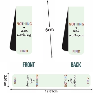 Magnetic bookmark with green inspirational English text shown in front and back views