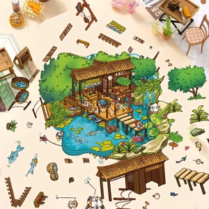 Détails des autocollants 3D maison champignon et village de chats japonais