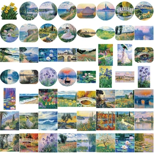 50pcs Impressionist oil painting stickers for laptop and guitar featuring Monet art styles
