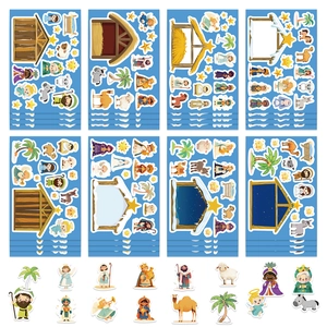 Religious Christmas Nativity scene stickers for kids featuring 8 cartoon holy family designs
