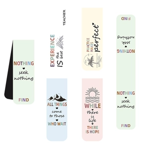 Set of 6 motivational magnetic bookmarks with minimalist English quotes and line art drawings
