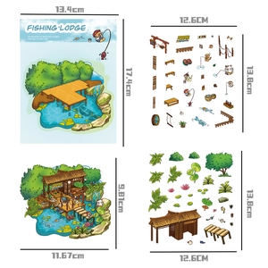 Vue détaillée du kit de stickers 3D cabane de pêche avec dimensions précises