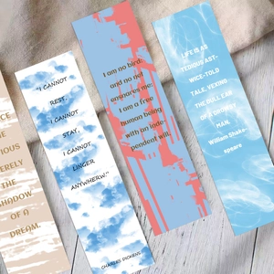 Set of 4 literary bookmarks featuring vintage English quotes and artistic nature designs