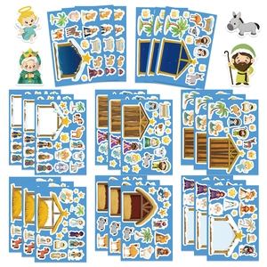 Cartoon Nativity Scene Stickers For Kids Waterproof Christmas Religious Jesus Birth Theme DIY Decoration Stickers