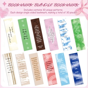 Set of 30 vintage aesthetic paper bookmarks featuring English literary quotes and artwork