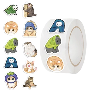 500pcs roll of cute cartoon cat stickers for planners and envelopes decoration
