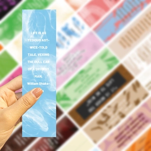 Blue aesthetic bookmark set with white fluid patterns and Shakespeare quotes for reading