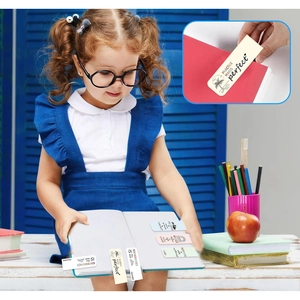 Close-up of motivational magnetic bookmarks used by a student for reading and page marking