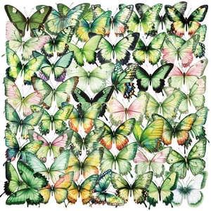 Vue détaillée d'autocollants papillons à l'aquarelle verts pour scrapbooking et ordinateurs