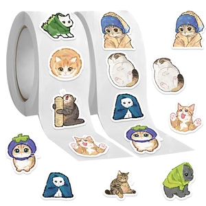 500pcs cartoon cat sticker rolls for scrapbooking and envelope sealing decoration