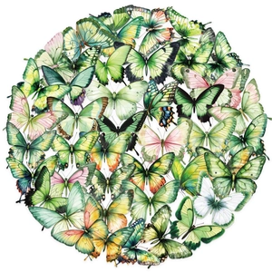 Détail des autocollants papillons à l'aquarelle peints à la main en tons verts et jaunes