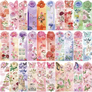 Detail view of 30 vintage dream butterfly bookmarks with floral and inspirational designs