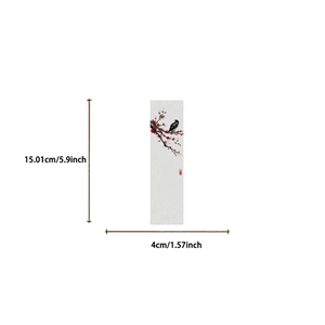 Detail view of ink painting bookmark with bird and plum blossoms measuring 15.01x4cm