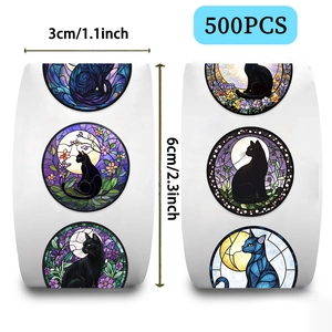 Dual rolls of 500 cat and moon window-style stickers with 3cm diameter specifications