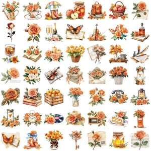 50 pezzi adesivi in PET fiori arancioni vintage per scrapbooking e decorazioni