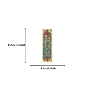 Detailed view of Baroque stained glass paper bookmark with specific size measurements