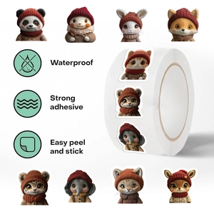 Roll of 500 waterproof cartoon winter animal stickers for scrapbooking and decoration