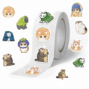 Cartoon Cat Washi Paper Sticker Roll Hand Drawn Patterns Waterproof Self Adhesive Sticker For Scrapbooking Journal Decor