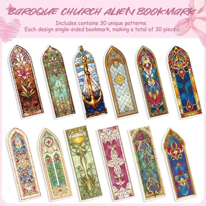 Detailed set of 30 unique baroque stained glass church style paper bookmarks for journaling