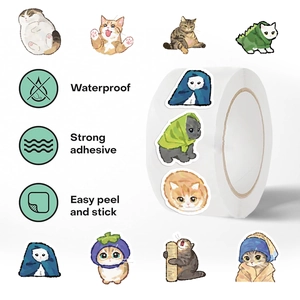 500pcs roll of cute cartoon cat stickers for journals and envelope sealing